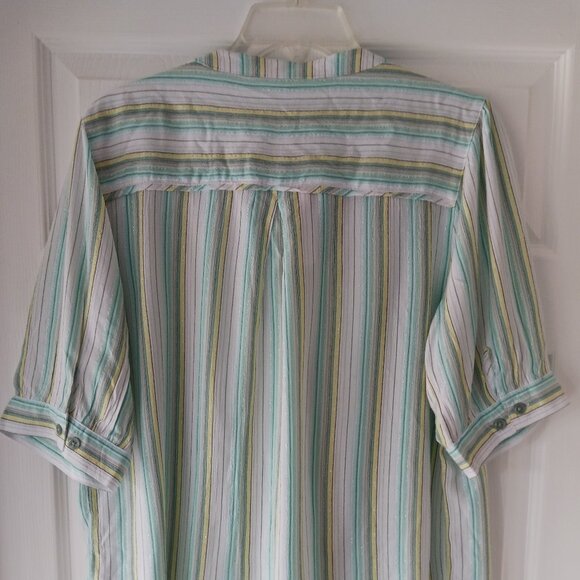 NWT Northern Reflections Womens White Size Large Short Sleeve Blouse Striped - Picture 2 of 8